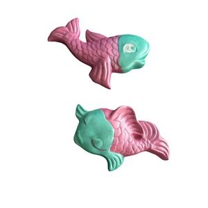 2 Vtg Ceramic Fish Bathroom Wall Decor 50s‎ 60s For Refinish